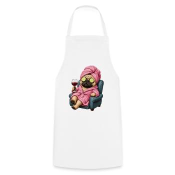 Spa-Pug im Pinken Bademantel - Kochschürze - Weiß - Vorne - AI Model Male 185 dark (185cm)