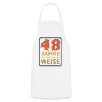 Weisheit 48 - Kochschürze - Weiß - Vorne - AI Model Male 185 dark (185cm)