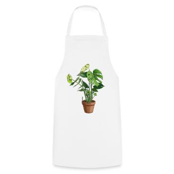 Monstera im Topf – Dschungelblätter - Kochschürze - Weiß - Vorne - AI Model Male 185 dark (185cm)
