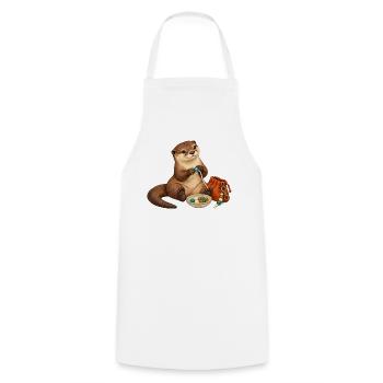 Otter fädelt einen Taschenanhänger - Kochschürze - Weiß - Vorne - AI Model Male 185 dark (185cm)