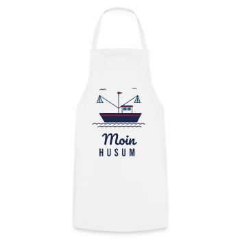 Moin Husum – Krabbenkutter Nordsee Motiv - Kochschürze - Weiß - Vorne - AI Model Male 185 dark (185cm)