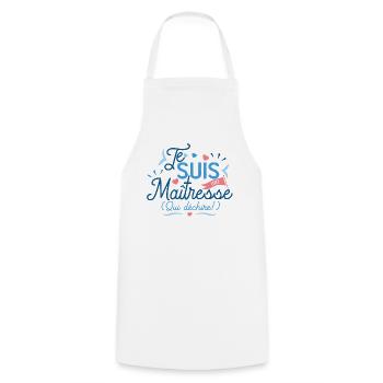 JE SUIS UNE MAITRESSE qui déchire idée cadeau fête - Tablier de cuisine - blanc - Devant - AI Model Male 185 dark (185cm)
