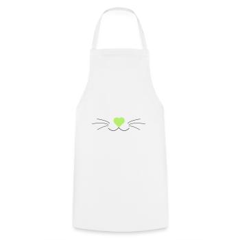 Cat whiskers, green and black, with heart - Cooking Apron - white - Front - AI Model Male 185 dark (185cm)