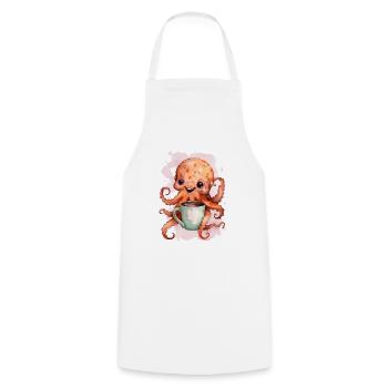 Poulpe avec style aquarelle café - Tablier de cuisine - blanc - Devant - AI Model Male 185 dark (185cm)