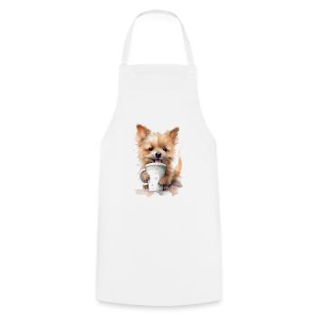 Yorkshire Terrier Hund mit Kaffee -Aquarellstil - Kochschürze - Weiß - Vorne - AI Model Male 185 dark (185cm)