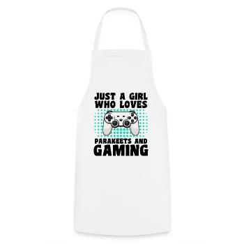 Gamer and Parakeets: Video Games and Colorful Adventure - Cooking Apron - white - Front - AI Model Male 185 dark (185cm)