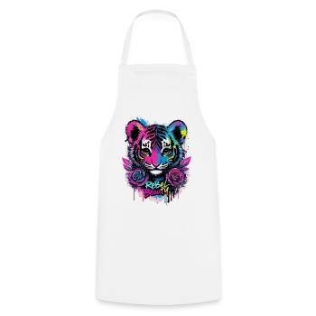 Rebellische Schönheit – Tigerbaby 🐯 - Kochschürze - Weiß - Vorne - AI Model Male 185 dark (185cm)