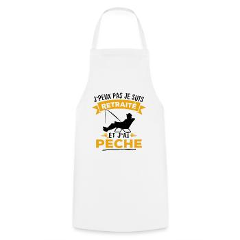 J'peux pas je suis retraité et j'ai pêche - Tablier de cuisine - blanc - Devant - AI Model Male 185 dark (185cm)