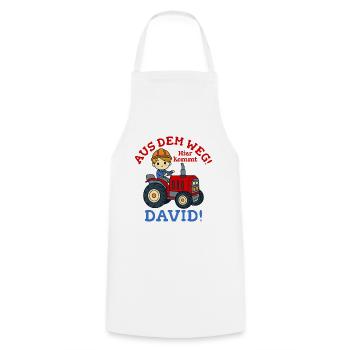 David Name Tractor - Cooking Apron - white - Front - AI Model Male 185 dark (185cm)