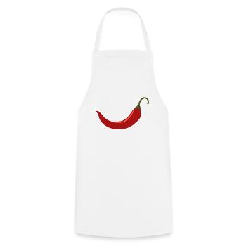 Chili - kochen - lachen - scharf - Kochschürze - Weiß - Vorne - AI Model Male 185 dark (185cm)