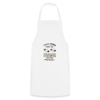 Cross Stitch Patience to Stab Something 1000 - Cooking Apron - white - Front - AI Model Male 185 dark (185cm)