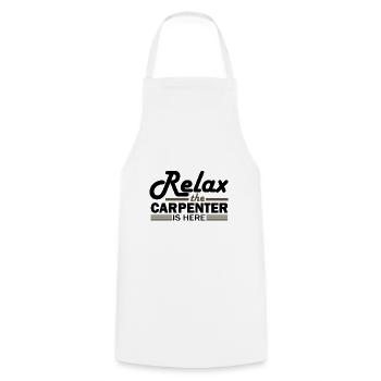 Schreinerhumor Relax the Carpenter ist da - Kochschürze - Weiß - Vorne - AI Model Male 185 dark (185cm)