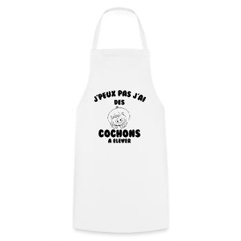 J’peux pas j’ai des cochons à élever - Tablier de cuisine - blanc - Devant - AI Model Male 185 dark (185cm)