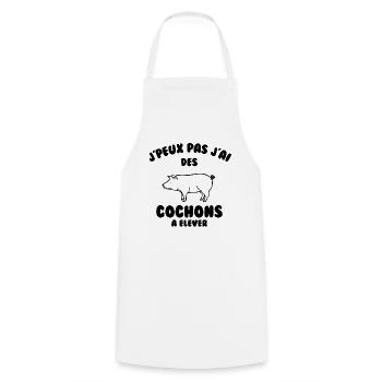 J’peux pas j’ai des cochons à élever - Tablier de cuisine - blanc - Devant - AI Model Male 185 dark (185cm)