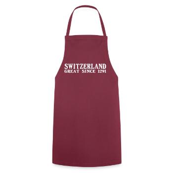 Switzerland - Great Since 1291 - Schweiz - Schwiiz - Kochschürze - Bordeaux - Vorne - AI Model Male 185 dark (185cm)