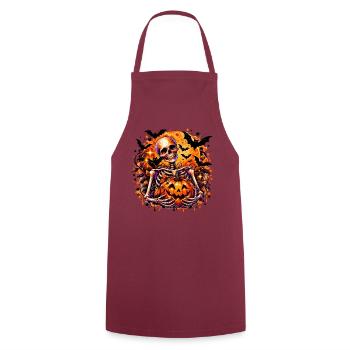 Skelett mit Pumpkin Halloween-Motiv - Kochschürze - Bordeaux - Vorne - AI Model Male 185 dark (185cm)