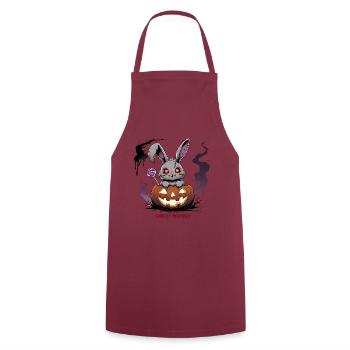Obsessively sweet – creepy bunny in the pumpkin - Cooking Apron - bordeaux - Front - AI Model Male 185 dark (185cm)
