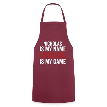 Nicholas est mon nom Spoiling est mon jeu - Tablier de cuisine - bordeaux - Devant - AI Model Male 185 dark (185cm)