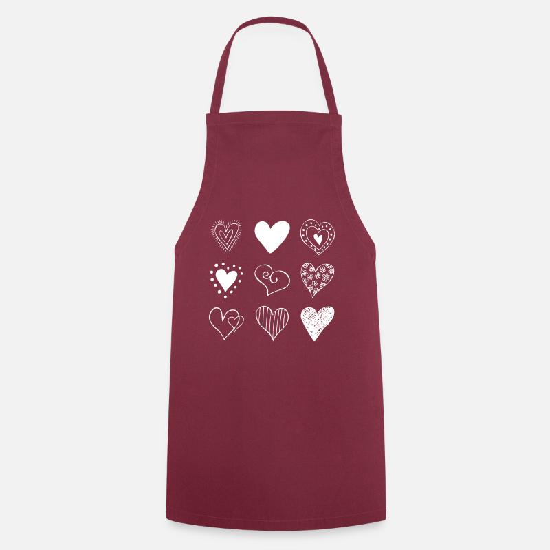 Hand drawn 9 Heart Square - Cooking Apron - bordeaux