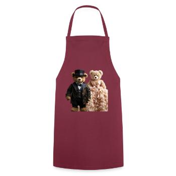 Deux ours en peluche nouvellement mariés - Tablier de cuisine - bordeaux - Devant - AI Model Male 185 dark (185cm)