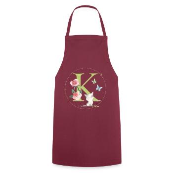 Lettre initiale K avec chat - Tablier de cuisine - bordeaux - Devant - AI Model Male 185 dark (185cm)