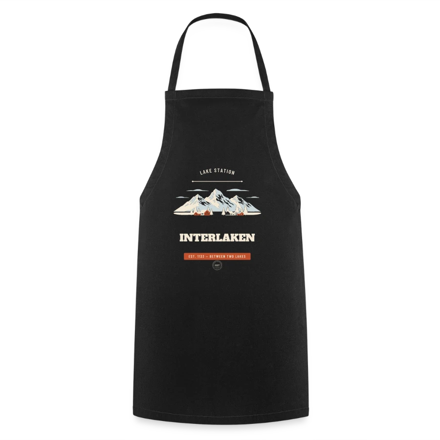 Interlaken badge on a cooking apron, black