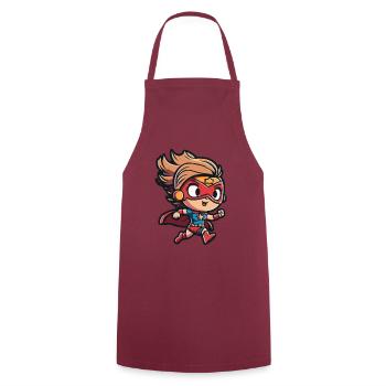 Cute superheroine with comic-style cape - Cooking Apron - bordeaux - Front - AI Model Male 185 dark (185cm)