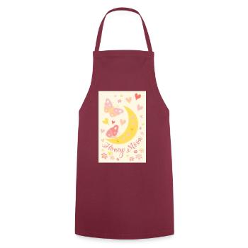 Lune de miel coeurs fleurs papillons affiche jaune - Tablier de cuisine - bordeaux - Devant - AI Model Male 185 dark (185cm)