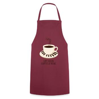 Kaffee, Musik und Klavier - Kochschürze - Bordeaux - Vorne - AI Model Male 185 dark (185cm)