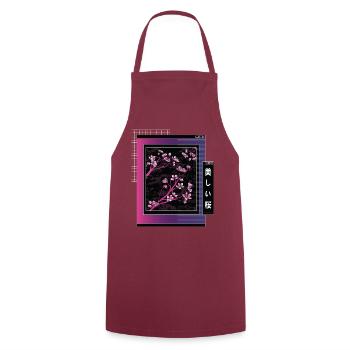 Vaporwave Esthétique Fleur de Cerisier Japon Japonais - Tablier de cuisine - bordeaux - Devant - AI Model Male 185 dark (185cm)