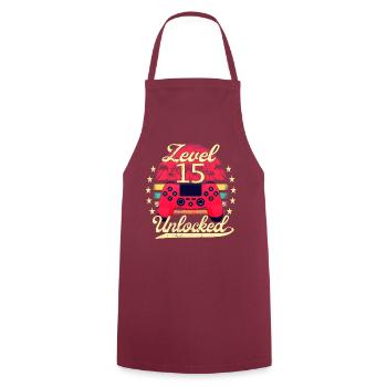 Level 15 Unlocked Teen Video Gamer 15. - Cooking Apron - bordeaux - Front - AI Model Male 185 dark (185cm)