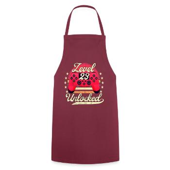Level 23 Unlocked Men Gamer Birthday Level - Cooking Apron - bordeaux - Front - AI Model Male 185 dark (185cm)