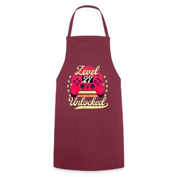 Level 27 Unlocked Men's Gamer Birthday Level - Cooking Apron - bordeaux - Front - AI Model Male 185 dark (185cm)