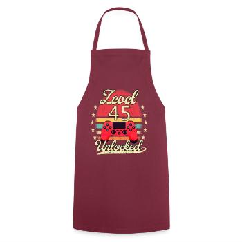 Level 45 Unlocked Men Gamer Birthday Level - Cooking Apron - bordeaux - Front - AI Model Male 185 dark (185cm)
