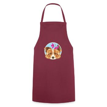 Peeking happy Border Collie dog with pink flowers - Cooking Apron - bordeaux - Front - AI Model Male 185 dark (185cm)
