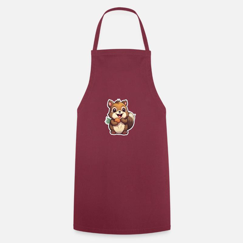 Süßes Eichhörnchen mit Nuss - Kochschürze - Bordeaux