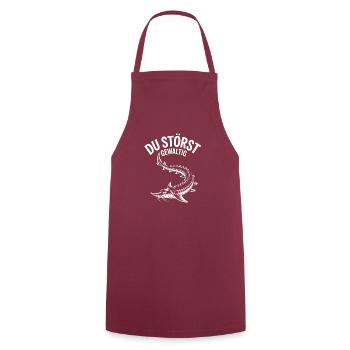 Stör angeln Sportfischen - Du störst. Stördesign - Kochschürze - Bordeaux - Vorne - AI Model Male 185 dark (185cm)