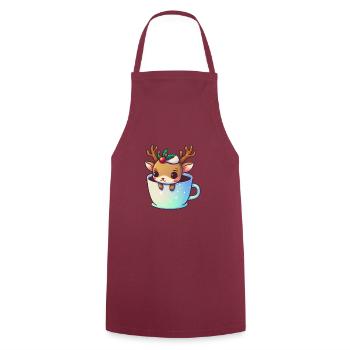 Süßes Weihnachtstier in einer Tasse - Rentier - Kochschürze - Bordeaux - Vorne - AI Model Male 185 dark (185cm)
