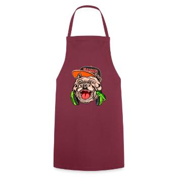 Bulldogge Gamer mit Hörer, Zocker/Zockerin T-Shirt - Kochschürze - Bordeaux - Vorne - AI Model Male 185 dark (185cm)
