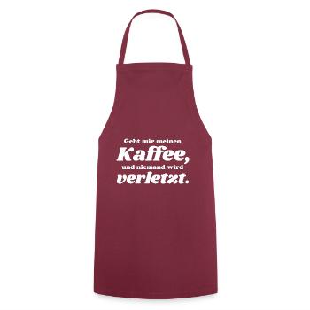 Gebt mir Kaffe niemand wird verletzt 5 weiss - Kochschürze - Bordeaux - Vorne - AI Model Male 185 dark (185cm)