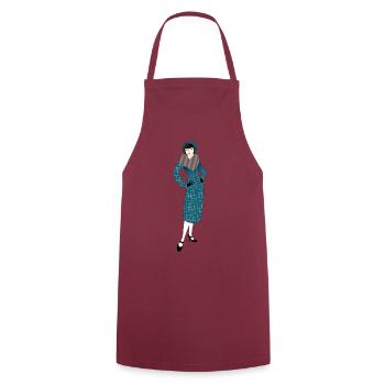 Weinlese-Prallplattenfrau in einer Klage - Kochschürze - Bordeaux - Vorne - AI Model Male 185 dark (185cm)