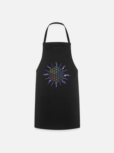 Flower of Life Sun Mandala Rainbow - Cooking Apron - black