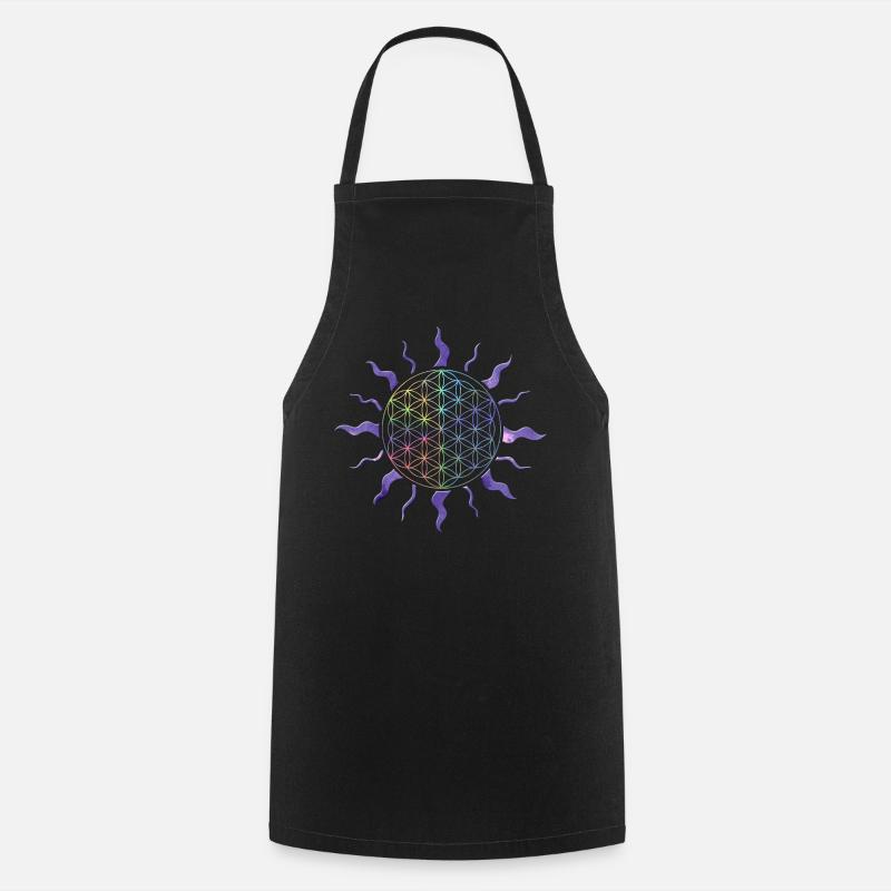 Fleur de vie Sun Mandala Rainbow - Tablier de cuisine - noir