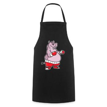 Hippopotame boxe - Tablier de cuisine - noir - Devant - AI Model Male 185 dark (185cm)