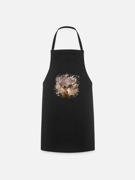 Hirsch Geweih Shirt Geschenk Waldtier - Kochschürze - Schwarz