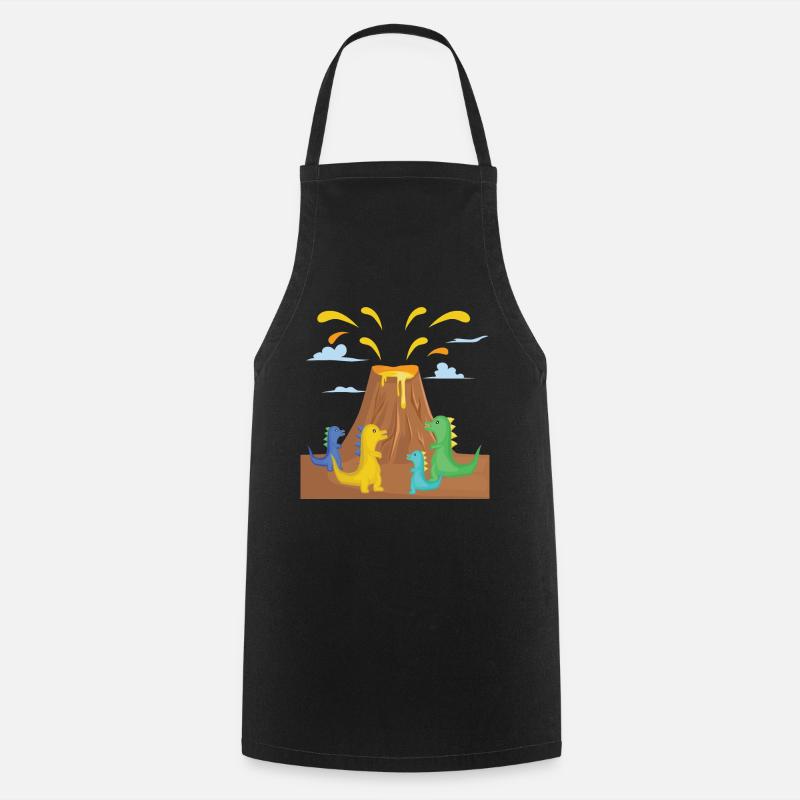 Erupting volcano with dinosaurs. - Cooking Apron - black