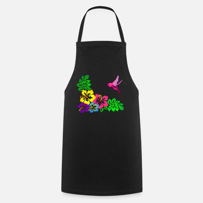 Colibri à motif tropical d’hibiscus - Tablier de cuisine - noir
