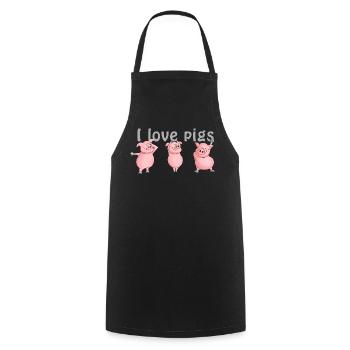 Cochon "J'aime les cochons" - Tablier de cuisine - noir - Devant - AI Model Male 185 dark (185cm)