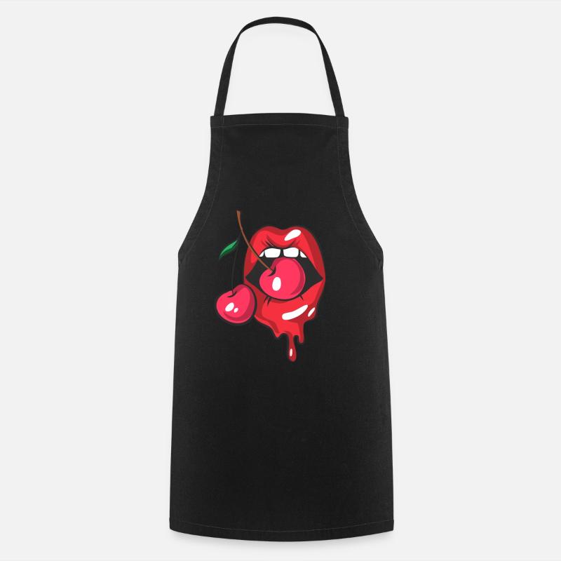 Red lips and two cherries - Cooking Apron - black