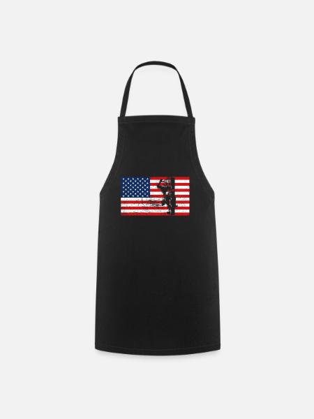 Monteur de lignes d'électricien drapeau des États-Unis - Tablier de cuisine - noir